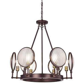 Cartweight 6-Light Oil Rubbed Bronze Round Chandelier With Headlight Glass