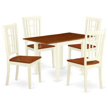 5Pc Dinette Set, Rectangle Table, 4 Chairs, Hard Wood Seat, Buttermilk, Cherry