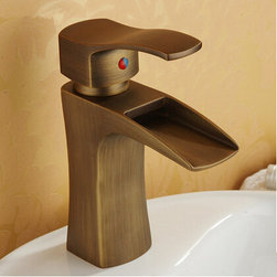 Antique Waterfall Brass Brushed Bathroom Sink Faucet T1023D - Bathroom Sink Faucets