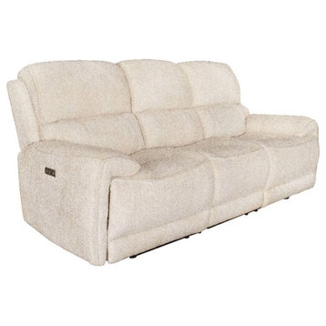 Pemberly Row Fabric Upholstered Power Reclining Sofa in Beige