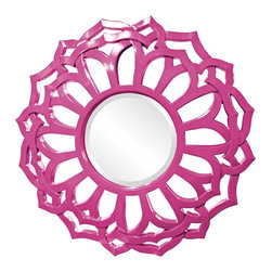 Howard Elliott - Howard Elliott Casey 32" Round Hot Pink Flower Mirror - Wall Mirrors