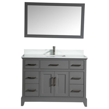 Bathroom Vanity Set With Engineered Marble Top, 48", Gray, Led Sensor-Switch Mirror