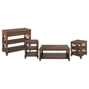 Stockbridge 4 Piece Wood Coffee Table Two End Tables and Console Table in Cherry