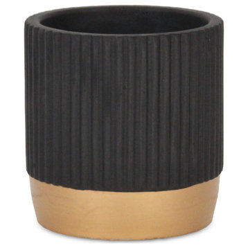 Elegant Black Ceramic Pot with Gold Base