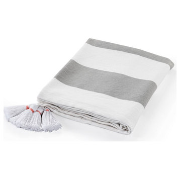 Light Gray Cabana Striped Throw Blanket With Tassels