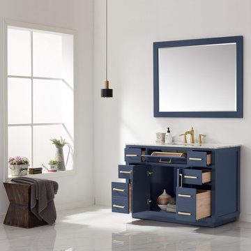 Ivy 48" Single Bathroom Vanity Set in Royal Blue and Carrara White Marble Counte