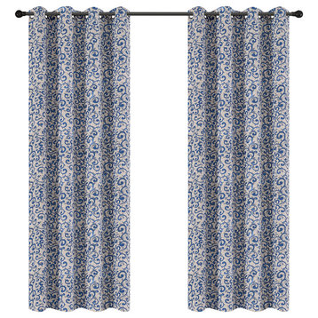 Jacquard Scroll Drapery Curtain Panels, Blue, 50"x63", Set of 2