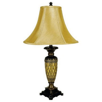 28" Golden Brown Polyresin Table Lamp With Gold Bell Shade
