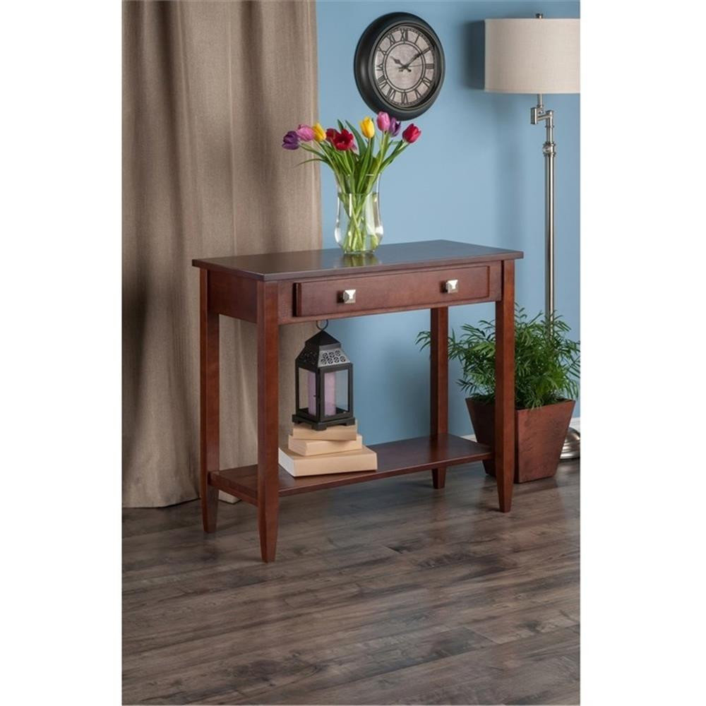 Pemberly Row Transitional Solid Wood Console Hall Table w/ Tapered Leg ...