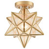 Modern Moravian Star Ceiling Light With Seeded Glass Brass, Brass, 12"