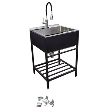 Transolid 25"x22" Stainless Steel Laundry Sink With Wash Stand, Matte Black