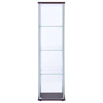 Bowery Hill Contemporary Espresso 4 Shelf Glass Curio Cabinet