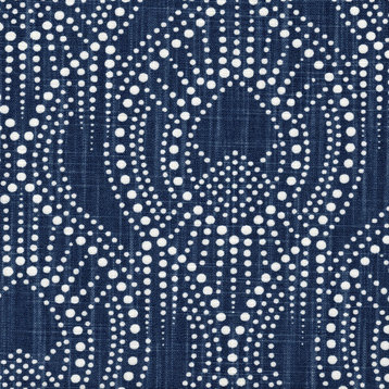 Pinch Pleated Curtain Panels Pair Alyssa Regal Navy Dotted Print Cotton Linen