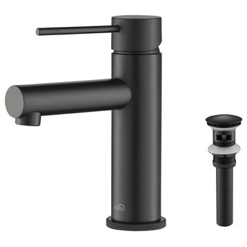 Circular X Brass Single Hole Bathroom Faucet KBF1010, Matte Black, With Drain