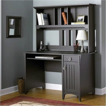 Bowery Hill Contemporary Engineered Wood Desk with Hutch in Vintage Black