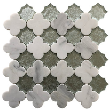 12"x12" Silver Wall Clear And Polished Arabescato And Glass Mosaic Tile In White