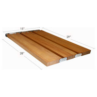 29" x 15" Removable Tri-Fold Tub Seat, White Molded 4" Slats, Teak Wood
