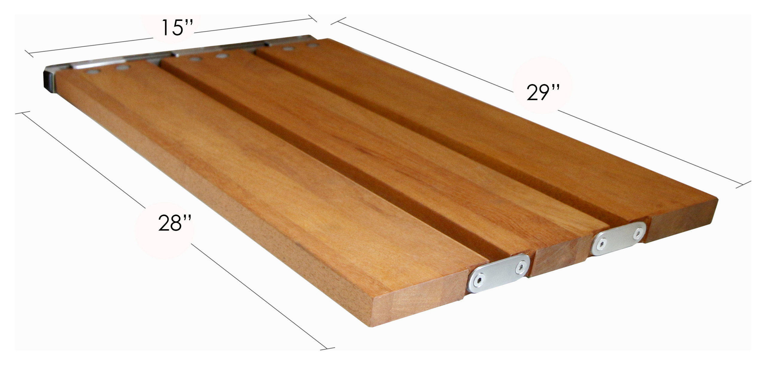 29" x 15" Removable Tri-Fold Tub Seat, White Molded 4" Slats, Teak Wood