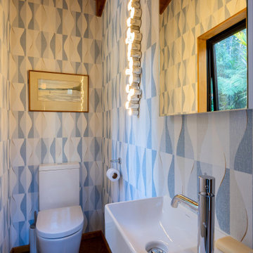 Powder Room with feature wallpaper
