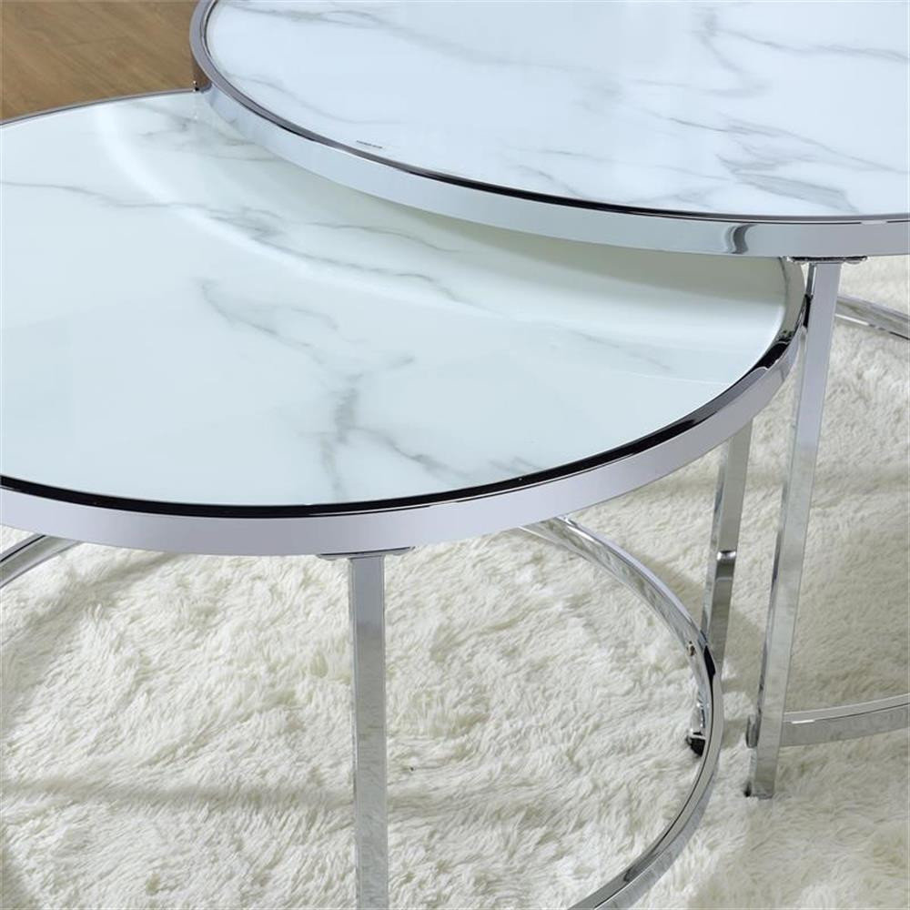 Bowery Hill Transitional Faux Marble Nesting Cocktail Tables in White — free download