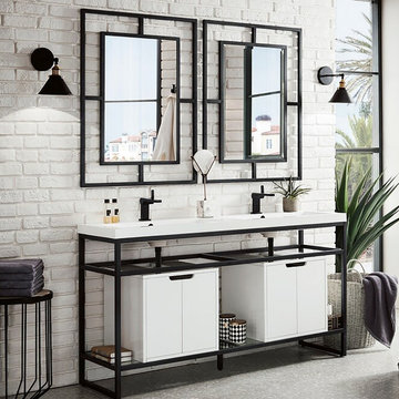 James Martin Boston 63"" Double Storage Vanity in Matte Black with White Glossy