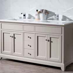 59 inch Transitional Grey Finish Double Bathroom Vanity Quartz Top - Bathroom Vanities And Sink Consoles
