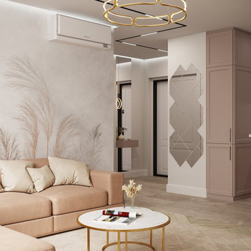 Living Room with Fireplace in 2-br Apartment 46 sq.m