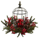 Nearly Natural - Pine Berry Birdhouse Candelabrum, Red, Green and Black - Here's a holiday decoration that is sure to light anyone's fire! This beautiful, elegant Pine Berry Birdhouse Candelabrum is easily one of the most striking pieces you can display. With a deep red candelabrum, "birdhouse"-style housing, surrounded by pine berried, sprigs, and pinecones, it's a festive delight that will stay looking fresh for decades. Makes a perfect gift as well.