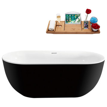 59'' Streamline N811BL Freestanding Tub, Tray, Internal Drain, Pop-Up: Black