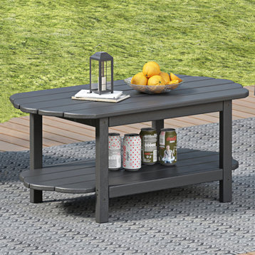 2 Tier Patio Table, Adirondack Outdoor Coffee Table for Backyard Pool, Gray