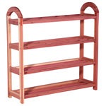 Household Essentials - Household Essentials CedarFresh 4-Tier Cedar Shoe Rack - The Cedar Shoe Rack is the natural, attractive shoe unit with four long shelves to safely house your footwear. This cedar shoe rack allows you to organize and store your shoes while freshening your closet with a cedar-fresh scent. Its attractive design with arched end pieces also makes it an appealing option for entryways and guestrooms. The flat shelves accommodate up to 12 pairs of dress and casual shoes. The cedar shoe rack is naturally aromatic. It is also easy to assemble. Measures 26.75"h x 26.75"w x 8.5"d. Item No.2123-1 At Household Essentials, we work hard to anticipate your laundry and storage needs. The Cedar Shoe Rack is just one of the many products we offer to make your living space more beautiful and efficient.