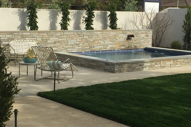 Inspiration for a mid-sized transitional backyard stone and rectangular lap pool fountain remodel in Orange County