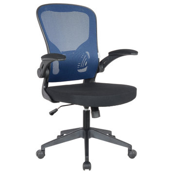LeisureMod Newton Mesh Office Swivel Desk Chair With Flip Up Armrest, Royal Blue