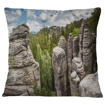 Beautiful Rocks in Bohemian Paradise Landscape Printed Throw Pillow, 16"x16"
