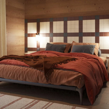 Une chambre parentale automnale et sa tête de lit en cuir