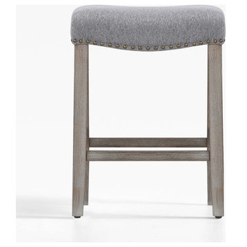 WestinTrends 24" Upholstered Backless Saddle Seat Counter Height Stool, Gray