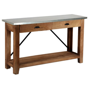 Millwork 50" Wood and Zinc Metal Console/Media Table With Two Drawers