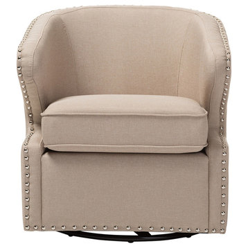 Baxton Studio Finley Mid-Century Modern Fabric Upholstery Swivel Armchair, Beige