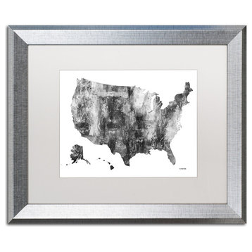 Marlene Watson 'USA Map BG-1' Framed Art, Silver Frame, 16"x20", White Matte