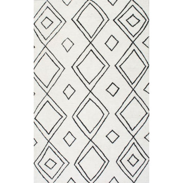 Hand-Tufted Moroccan Diamond Wool Rug, Natural, 2'6"x8'