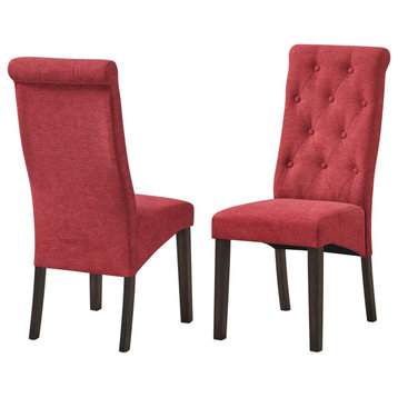 Huxley Upholstered Dining Side Chairs, Red Fabric and Black Wood, Set of 2