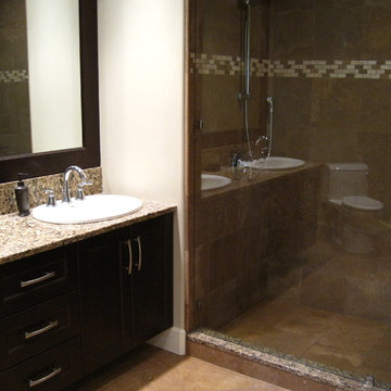 Travertine shower and floor