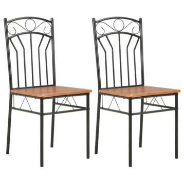 vidaXL Dining Chairs 2 Pcs Side Chair Wood Top Metal Frame Seating Brown MDF
