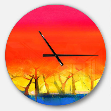 Tree and Red Sky Spring Season Landscapes Metal Clock, 23x23