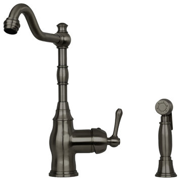One-Handle Copper Widespread Kitchen Faucet with Side Sprayer, Gun Black