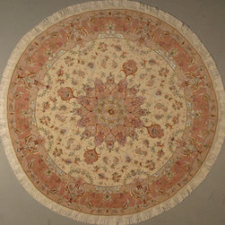 Round Persian Tabriz rug 6'7 diameter - Area Rugs