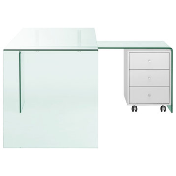 RIO High Gloss White Lacquer With Glass Office Desk by Casabianca Home
