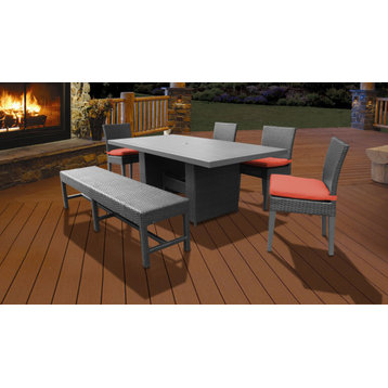 Belle Rectangular Patio Dining Table, 4 Chairs and 1 Bench Tangerine