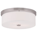 Livex Lighting - Meridian Ceiling Mount, Brushed Nickel - This timeless, transitional style flush mount is great for any style of decor. An hand crafted off white fabric hardback shade is paired handsomely with an brushed nickel finish, so you can give your home warm, even illumination. Perfect for entryways, hallways, and more.