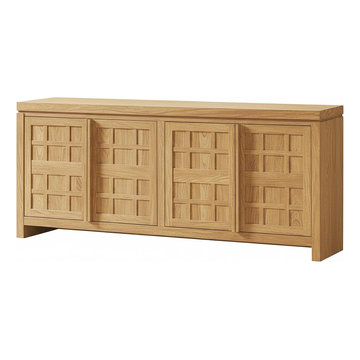 74-Inch Modern Sideboard with Grid-Pattern Doors, Adjustable Storage Console